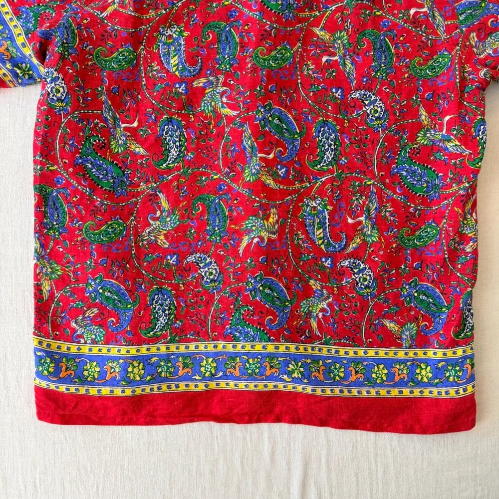 Polo Ralph Lauren Paisley Crane Linen Button Down Shirt Mens Large Red